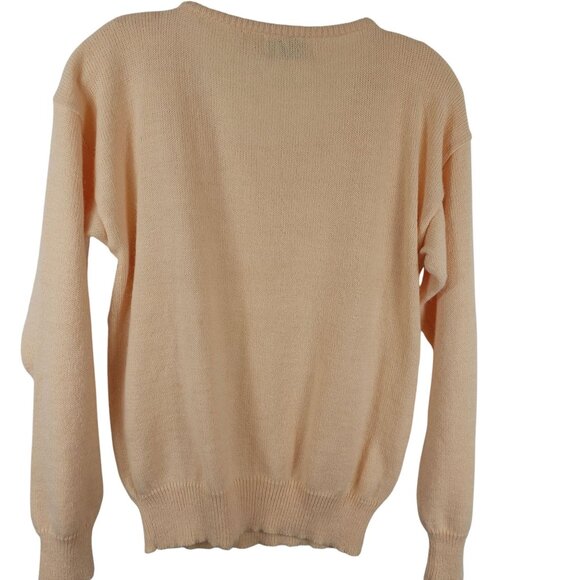 Warm Soft Peach Tight Knit Bedazzled Grandma Core Preppy Retro Cozy Sweater S - Picture 2 of 10